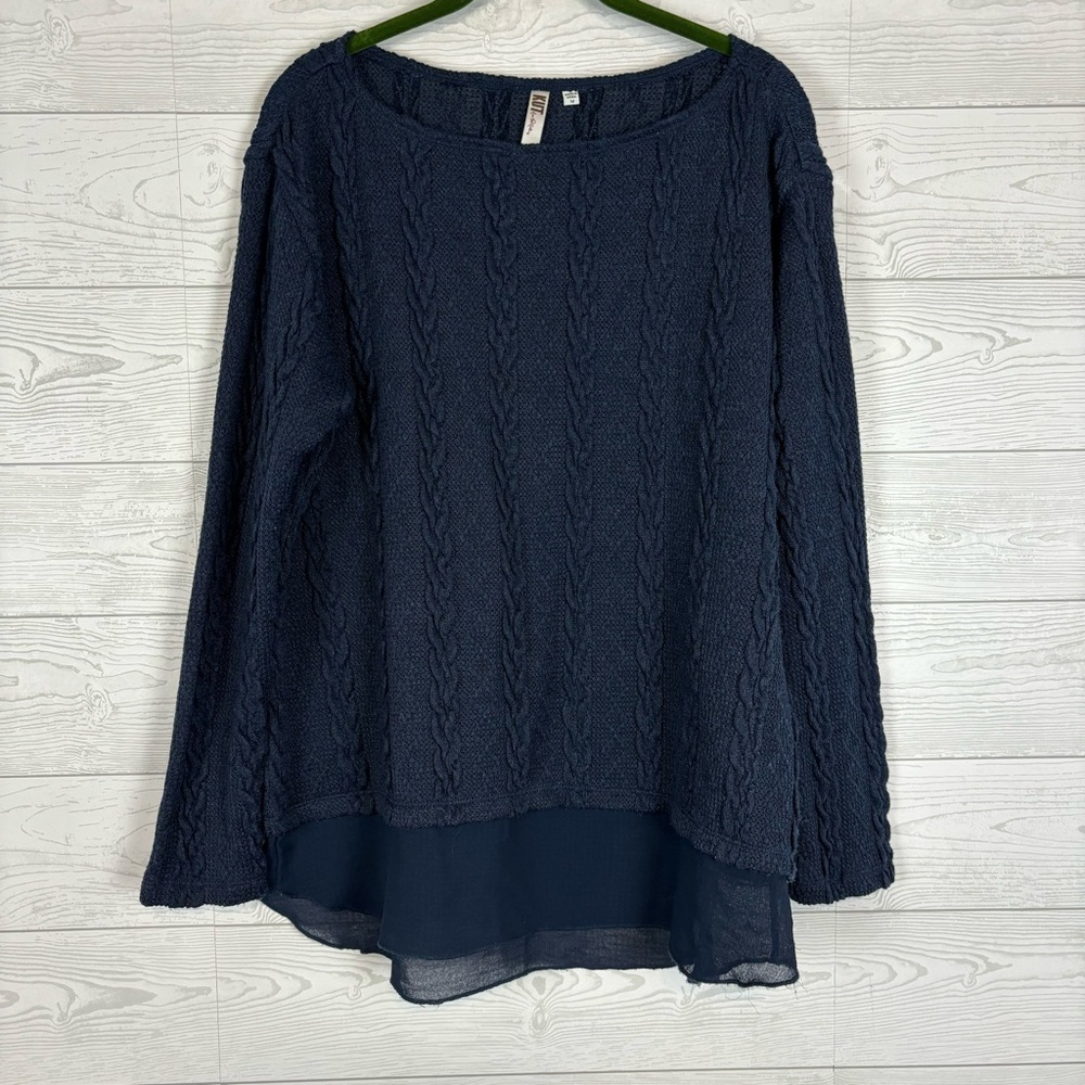 KUT FROM THE KLOTH BLUE LONG SLEEVE CABLE KNOT PULLOVER SWEATER SIZE MEDIUM